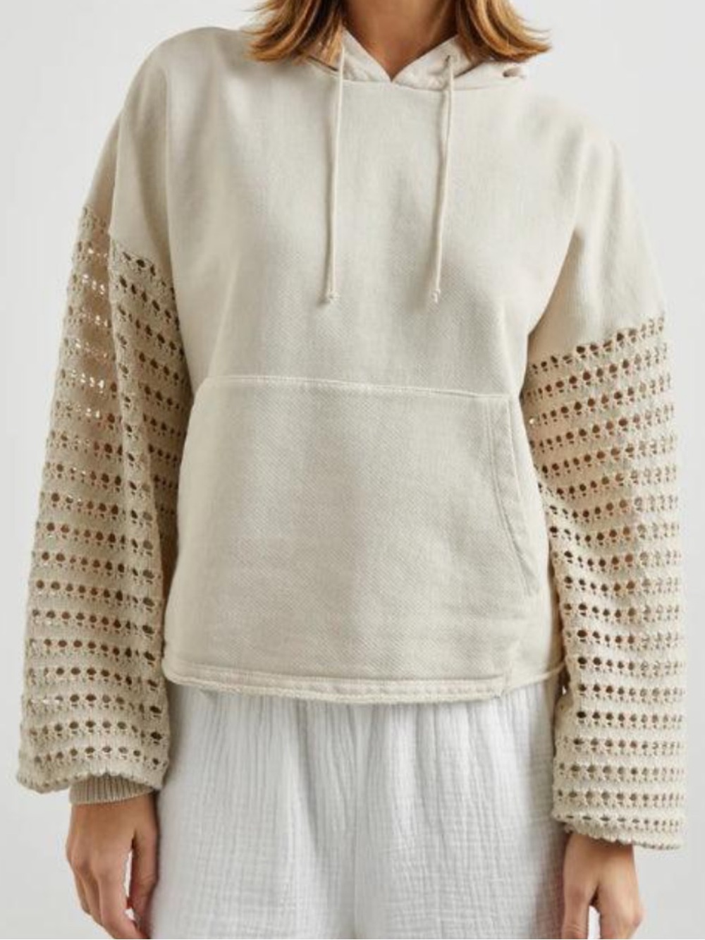 Rails Cream Crochet-Sleeve Hoodiesize  oversized xsmall
